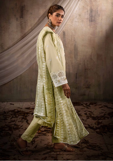 Fancy Lawn 3-Piece Suit – Pastel Lime Green - Image 3