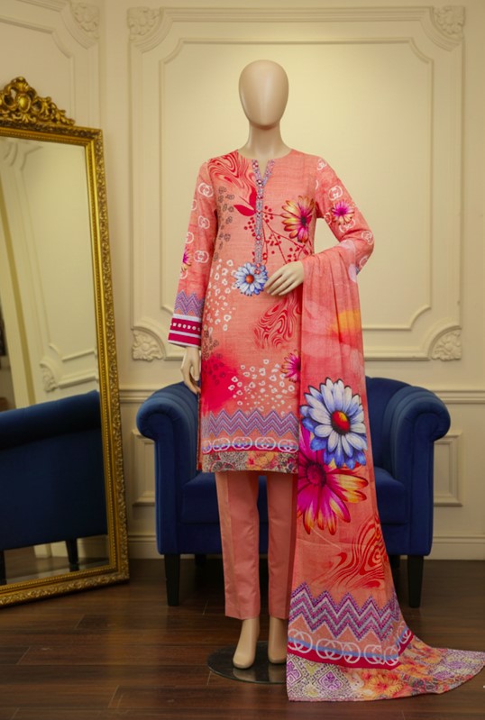 Stiched Digital Lawn Suit with Printed Lawn Dupatta – Bana Dora