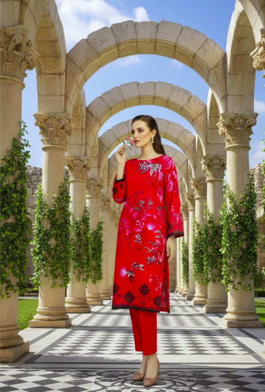 Stiched Digital Lawn Suit with Printed Lawn Dupatta – Bana Dora