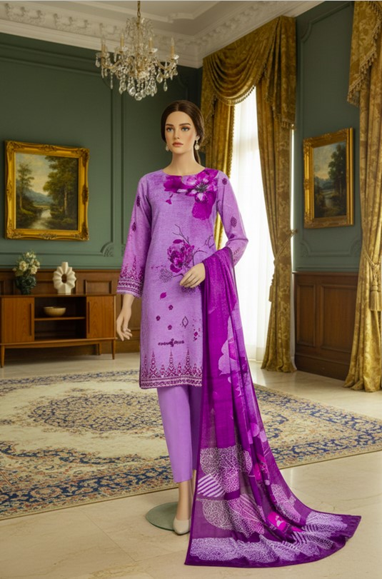 Stiched Digital Lawn Suit with Printed Lawn Dupatta – Bana Dora