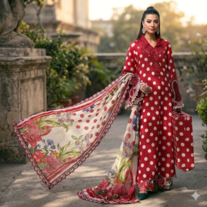 Crimson Polka – Premium Red & White Contemporary 3-Piece Suite