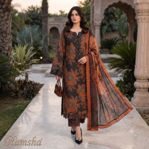 Autumnal Elegance – Premium Copper & Charcoal Floral 3-Piece Suite