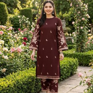 Burgundy Blossom Embroidered Suit