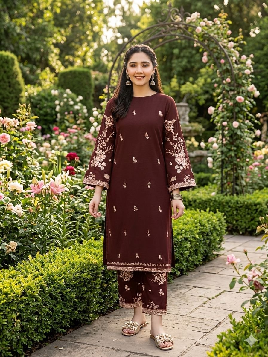 Burgundy Blossom Embroidered Suit