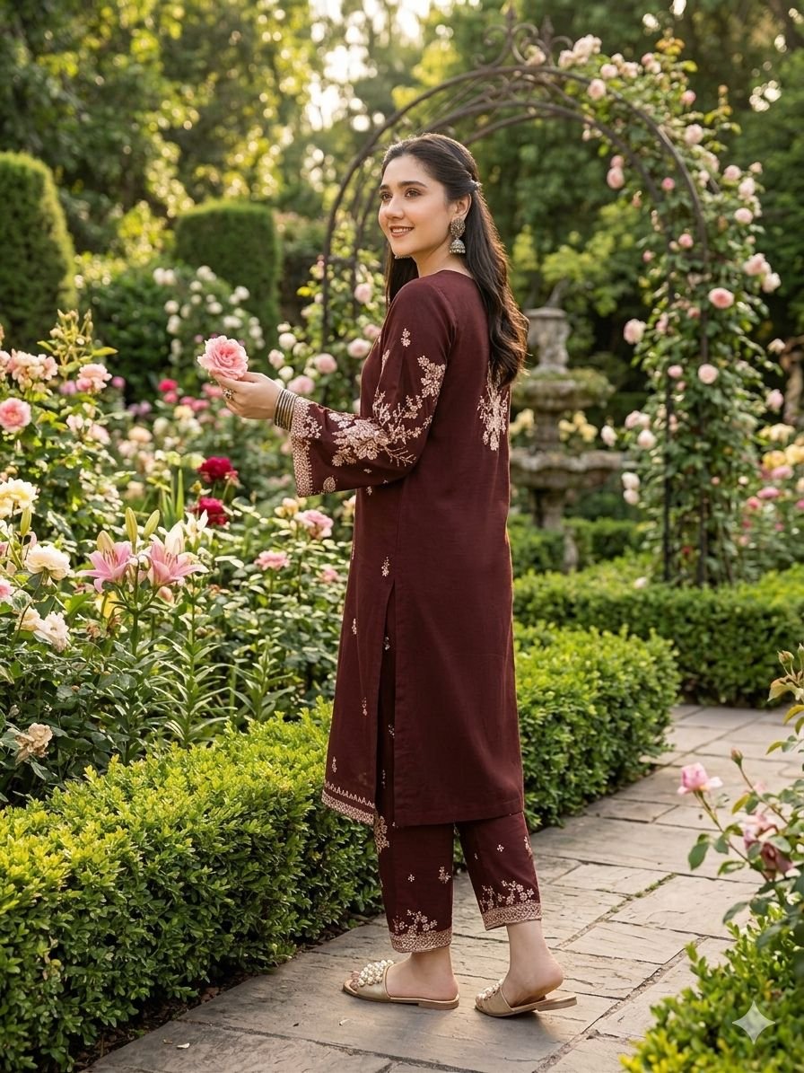 Burgundy Blossom Embroidered Suit - Image 2