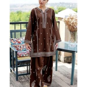 Mocha Elegance Embroidered Co-Ord Set