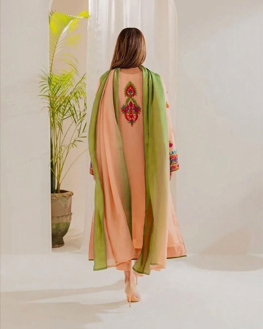 Peach Blossom Embroidered Luxury Suit - Image 2
