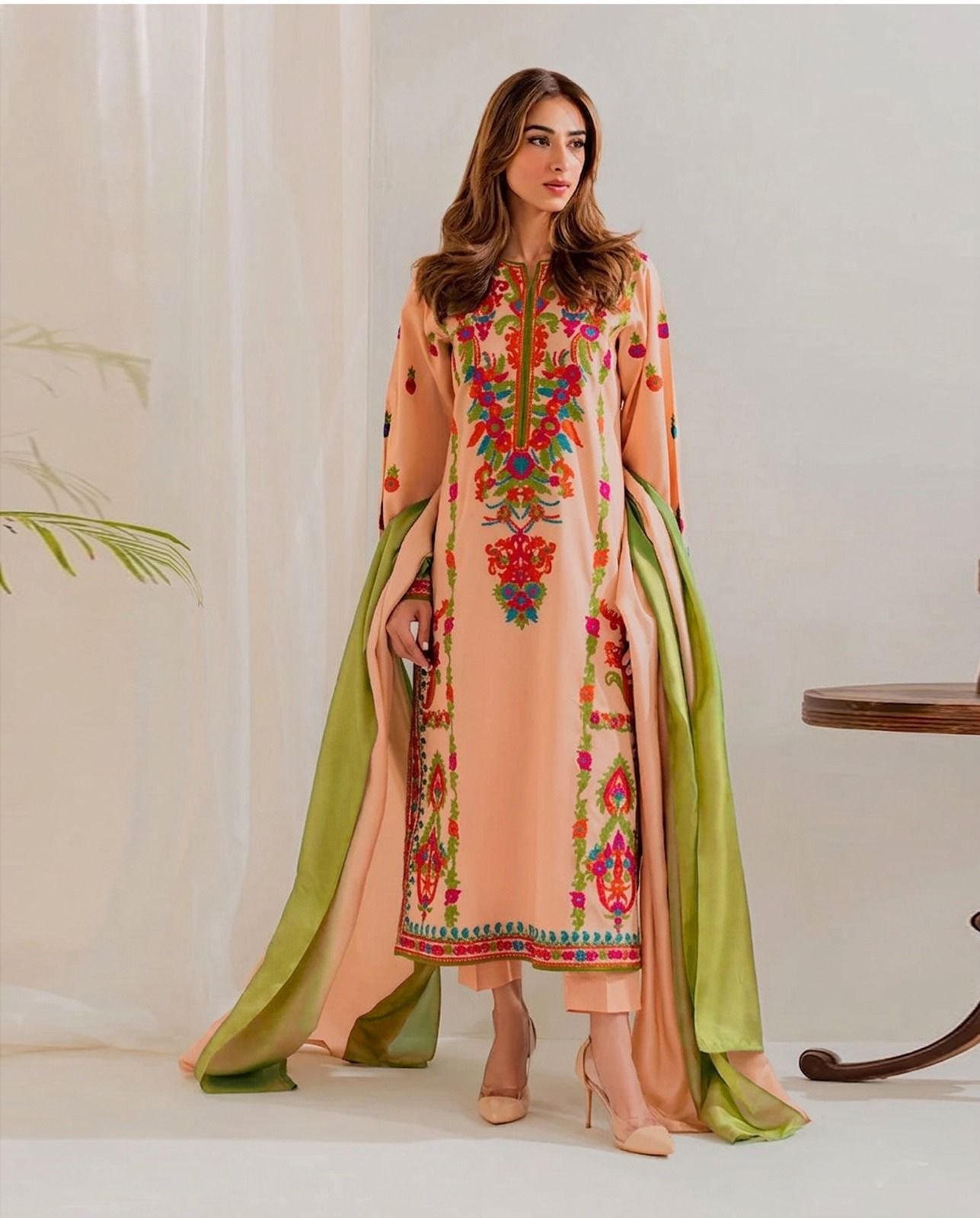 Peach Blossom Embroidered Luxury Suit - Image 3