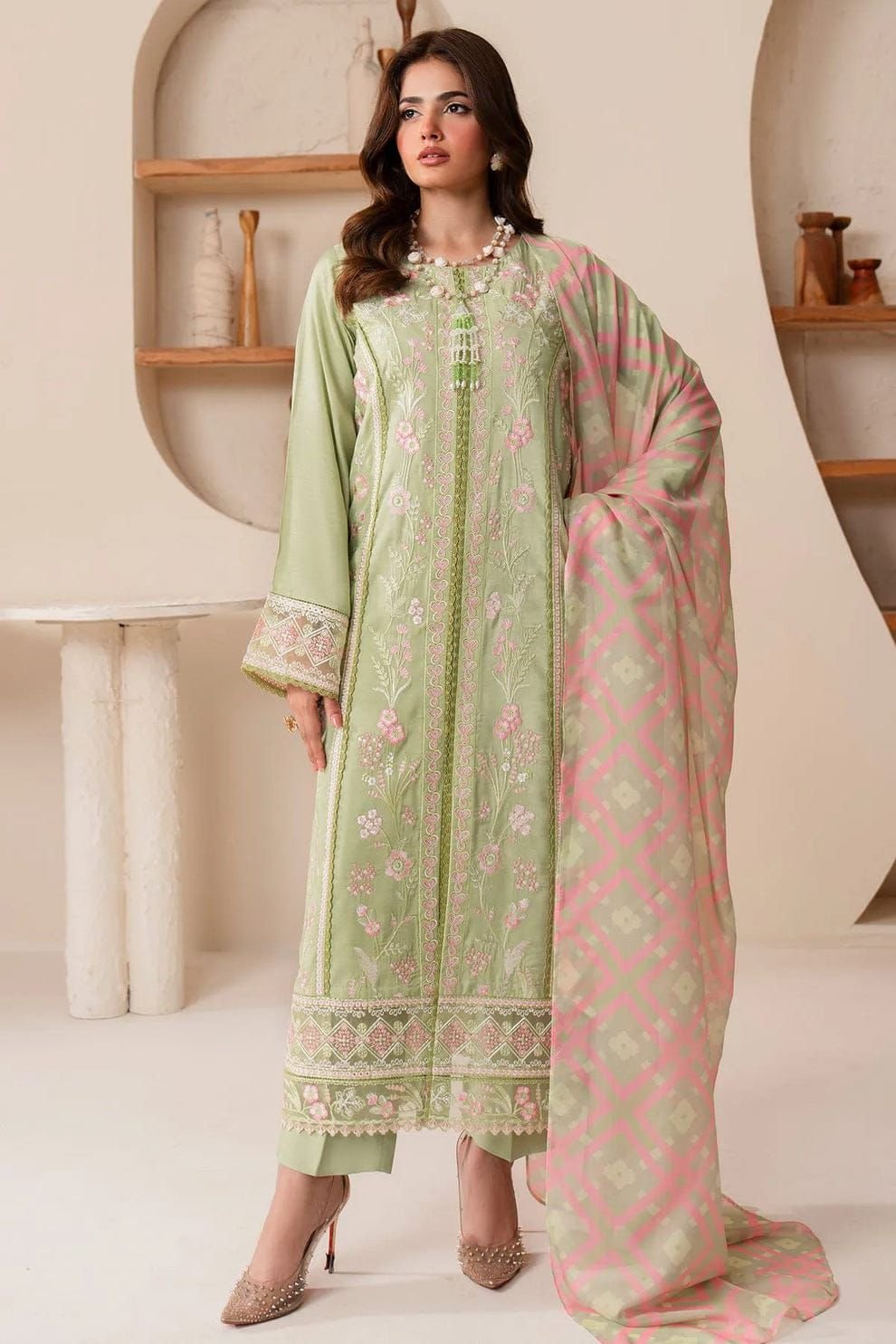 Mint Bloom Luxury Embroidered Suit