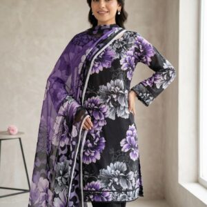 Midnight Bloom – Premium Purple & Black Floral 3-Piece Suite