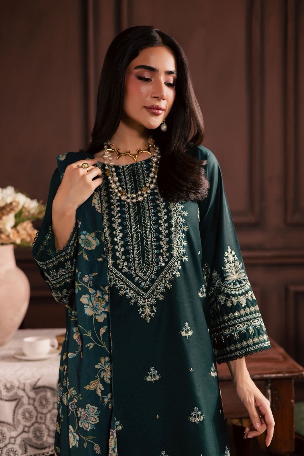 Emerald Blossom – Luxury Heritage Embroidered & Floral Print Suit - Image 2