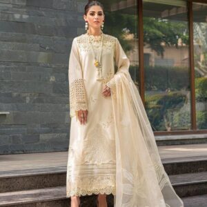 Ivory Elegance – Pristine Cream & Gold Embroidered 3-Piece Suite
